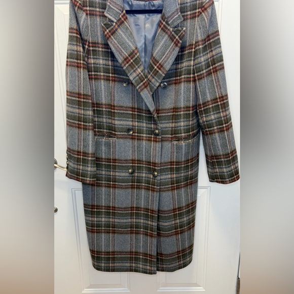 Ralph Lauren Gray and Red Plaid Pea Coat - Picture 2 of 14